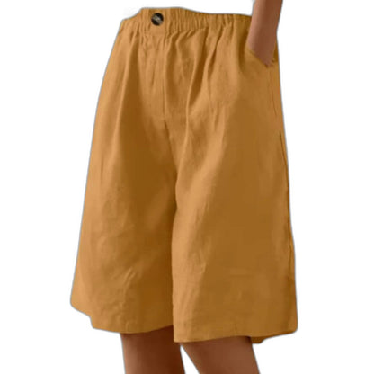 Effortless Olive Linen Shorts for Women with High Waisted Pockets Casual Style