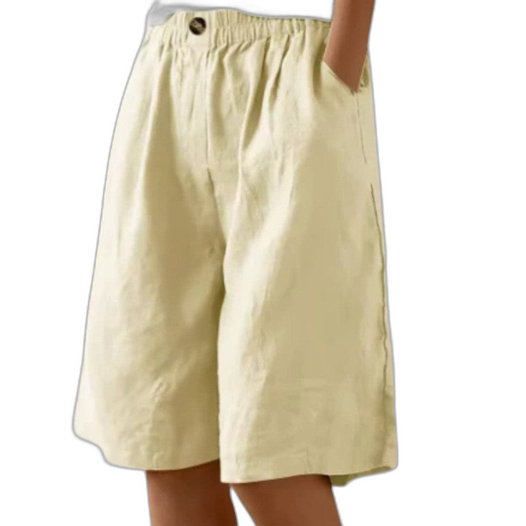 Effortless Olive Linen Shorts for Women with High Waisted Pockets Casual Style