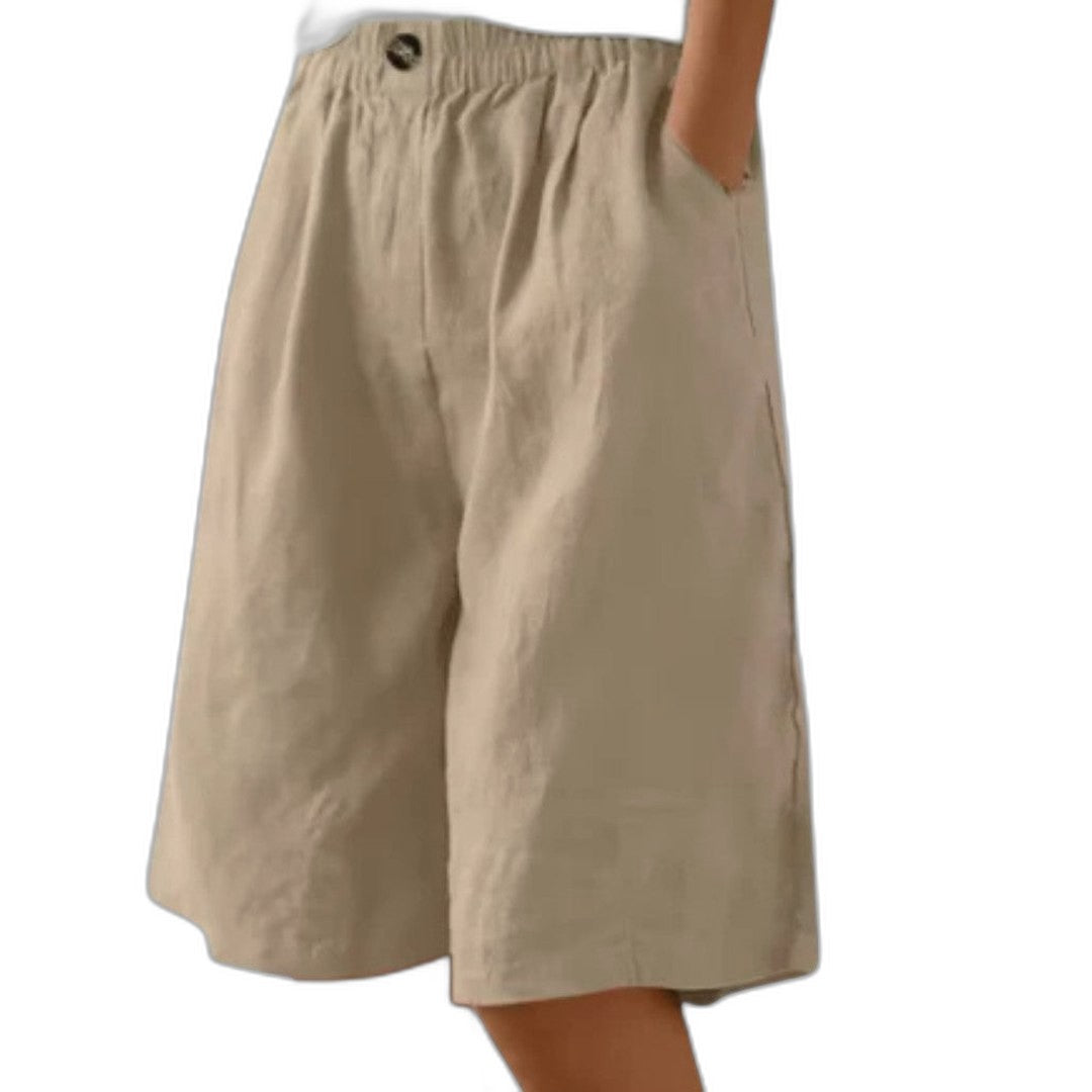 Effortless Olive Linen Shorts for Women with High Waisted Pockets Casual Style