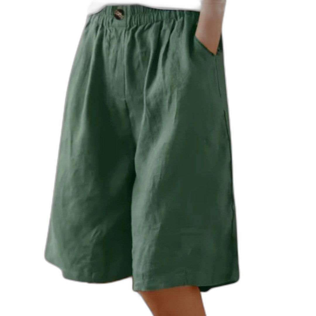Effortless Olive Linen Shorts for Women with High Waisted Pockets Casual Style