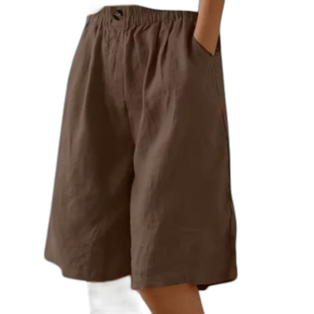 Effortless Olive Linen Shorts for Women with High Waisted Pockets Casual Style