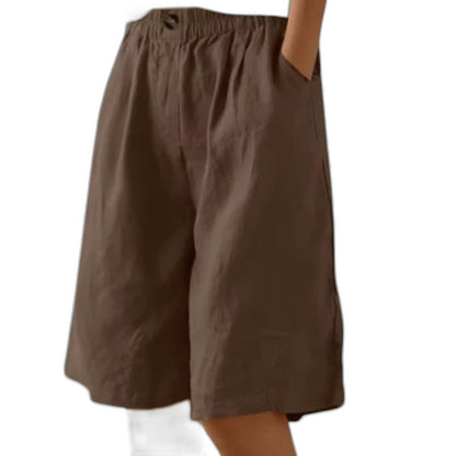 Effortless Olive Linen Shorts for Women with High Waisted Pockets Casual Style
