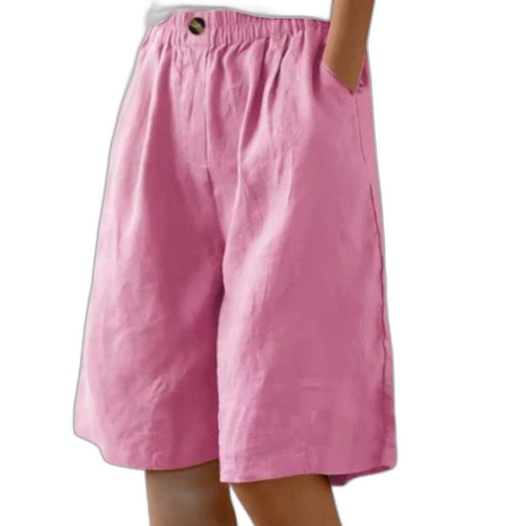 Effortless Olive Linen Shorts for Women with High Waisted Pockets Casual Style