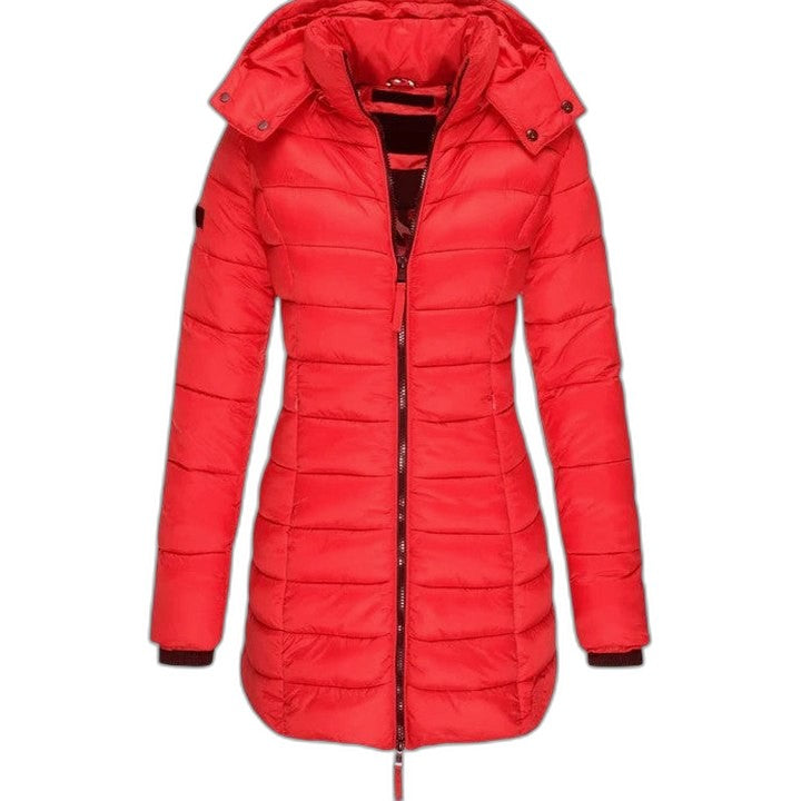 Effortless Olive Puffer Jacket for Women with Long Sleeve Pockets Quilted Casual Style