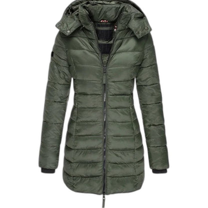 Effortless Olive Puffer Jacket for Women with Long Sleeve Pockets Quilted Casual Style