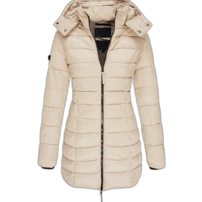 Effortless Olive Puffer Jacket for Women with Long Sleeve Pockets Quilted Casual Style