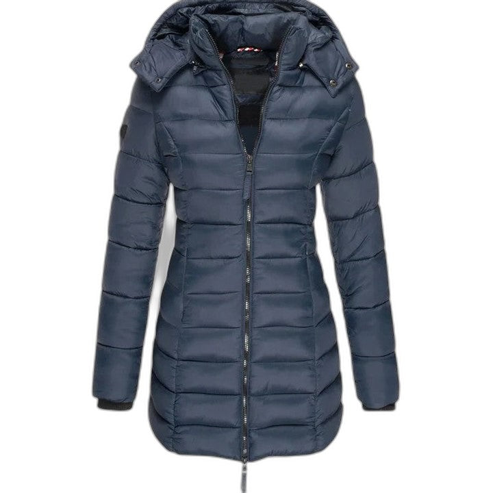 Effortless Olive Puffer Jacket for Women with Long Sleeve Pockets Quilted Casual Style