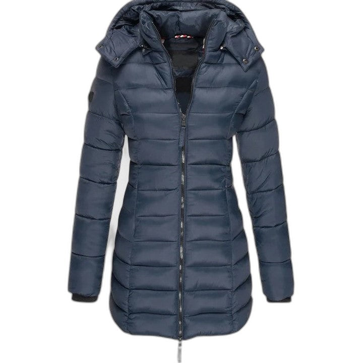 Effortless Olive Puffer Jacket for Women with Long Sleeve Pockets Quilted Casual Style