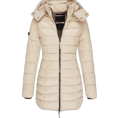 Effortless Olive Puffer Jacket for Women with Long Sleeve Pockets Quilted Casual Style