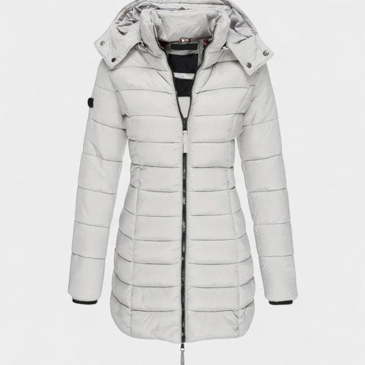 Effortless Olive Puffer Jacket for Women with Long Sleeve Pockets Quilted Casual Style