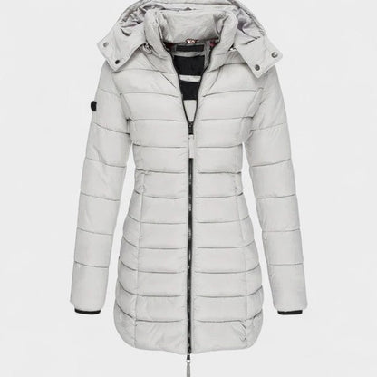 Effortless Olive Puffer Jacket for Women with Long Sleeve Pockets Quilted Casual Style