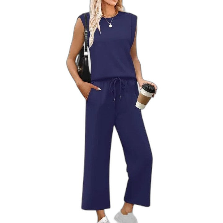 Effortless Olive Two Piece Set for Women with Wide Leg Pockets Casual Style