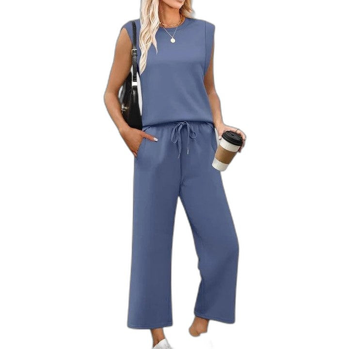 Effortless Olive Two Piece Set for Women with Wide Leg Pockets Casual Style