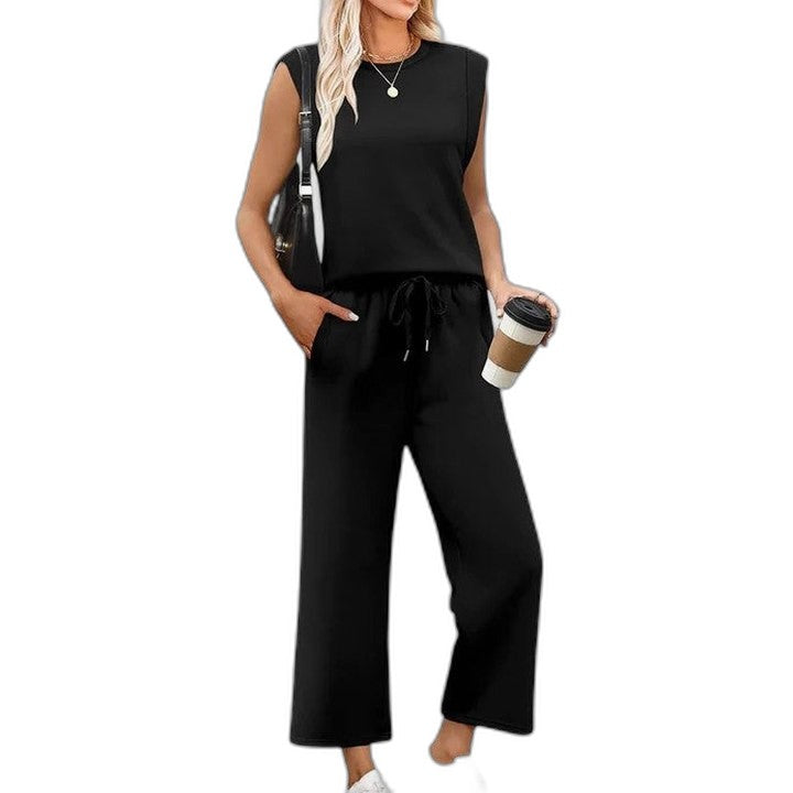 Effortless Olive Two Piece Set for Women with Wide Leg Pockets Casual Style