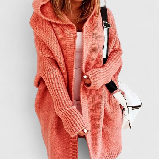 Effortless Orange Knit Cardigan Sweater for Women with Long Sleeve Oversized Pockets Casual Style