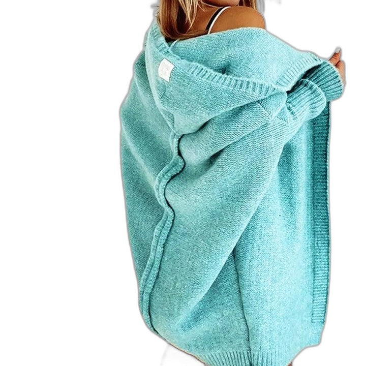 Effortless Orange Knit Cardigan Sweater for Women with Long Sleeve Oversized Pockets Casual Style