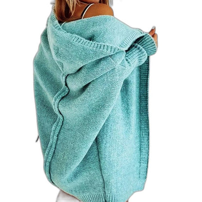 Effortless Orange Knit Cardigan Sweater for Women with Long Sleeve Oversized Pockets Casual Style