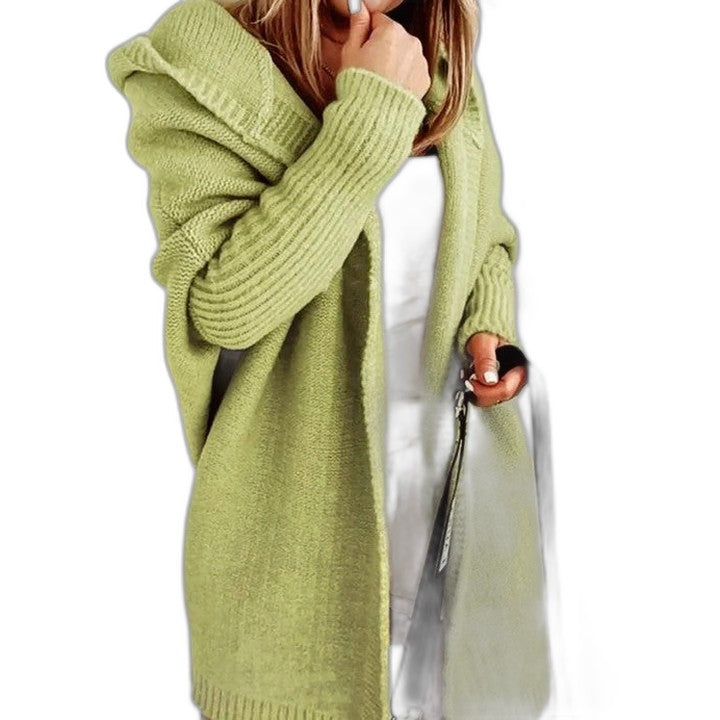 Effortless Orange Knit Cardigan Sweater for Women with Long Sleeve Oversized Pockets Casual Style
