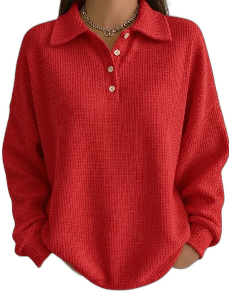 Effortless Orange Knit Sweater for Women with Collared Long Sleeve Button Front Oversized Pockets Casual Style