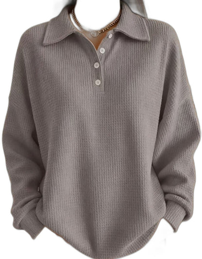 Effortless Orange Knit Sweater for Women with Collared Long Sleeve Button Front Oversized Pockets Casual Style