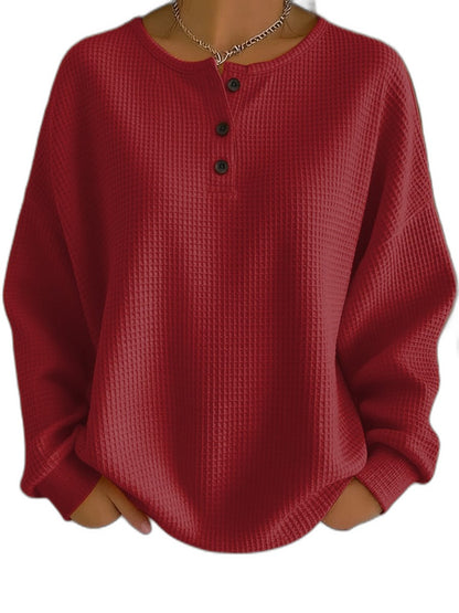 Effortless Orange Knit Sweater for Women with Crew Neck Long Sleeve Button Front Oversized Casual Style