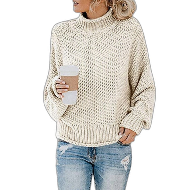 Effortless Orange Knit Sweater for Women with Turtleneck Long Sleeve Oversized Casual Style