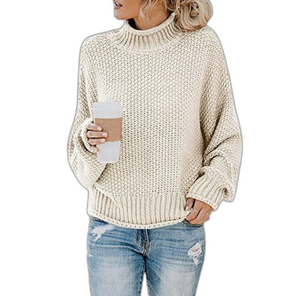 Effortless Orange Knit Sweater for Women with Turtleneck Long Sleeve Oversized Casual Style