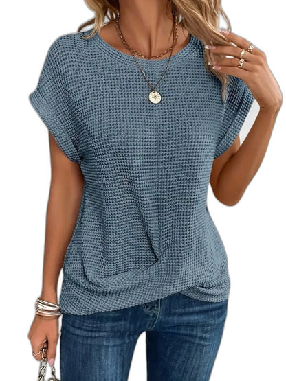 Effortless Orange Knit T Shirt for Women with Crew Neck Short Sleeve Oversized Casual Style