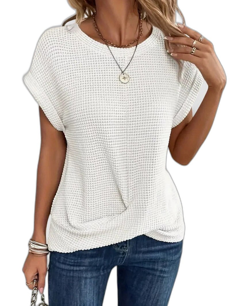 Effortless Orange Knit T Shirt for Women with Crew Neck Short Sleeve Oversized Casual Style