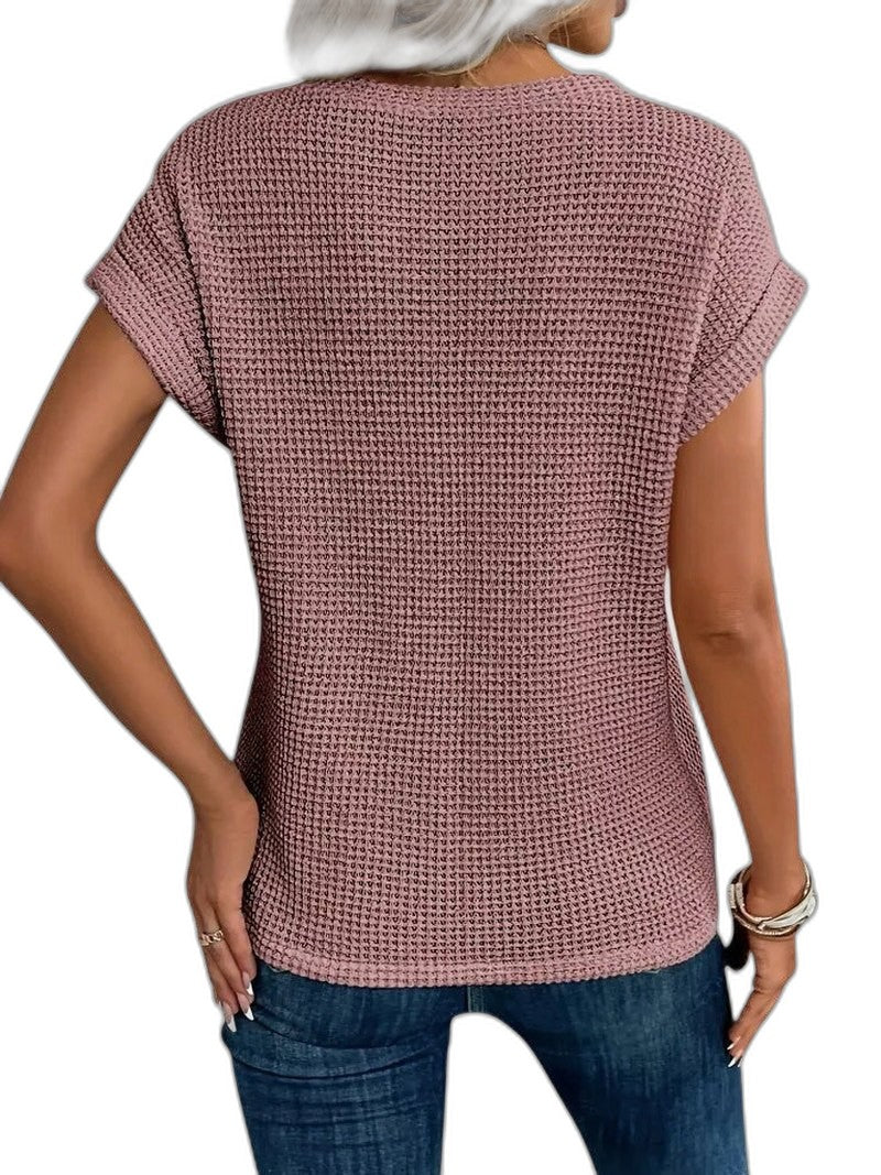 Effortless Orange Knit T Shirt for Women with Crew Neck Short Sleeve Oversized Casual Style