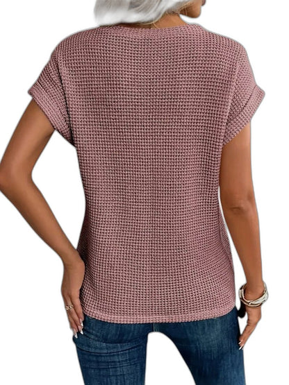 Effortless Orange Knit T Shirt for Women with Crew Neck Short Sleeve Oversized Casual Style