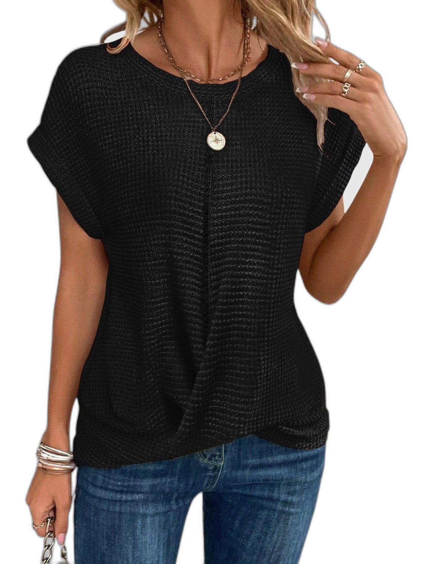 Effortless Orange Knit T Shirt for Women with Crew Neck Short Sleeve Oversized Casual Style