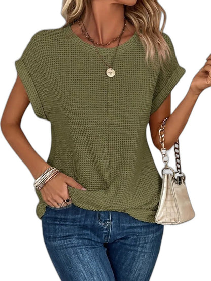 Effortless Orange Knit T Shirt for Women with Crew Neck Short Sleeve Oversized Casual Style