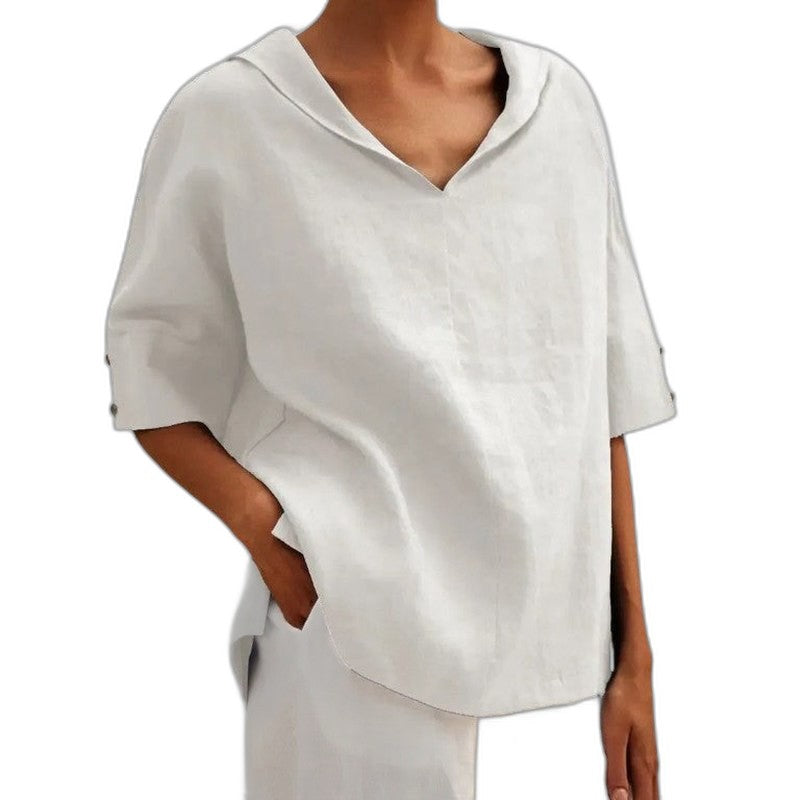 Effortless Orange Linen Blouse for Women with Collared Short Sleeve Oversized Pockets Casual Style