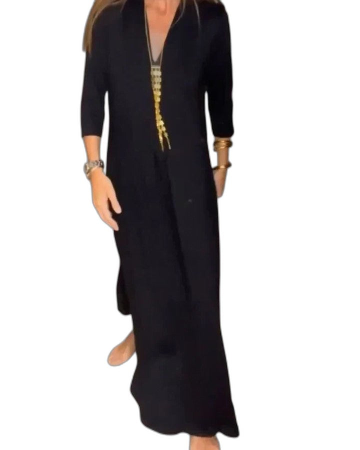 Effortless Orange Maxi Dress for Women with Collared Short Sleeve Flowing Casual Style