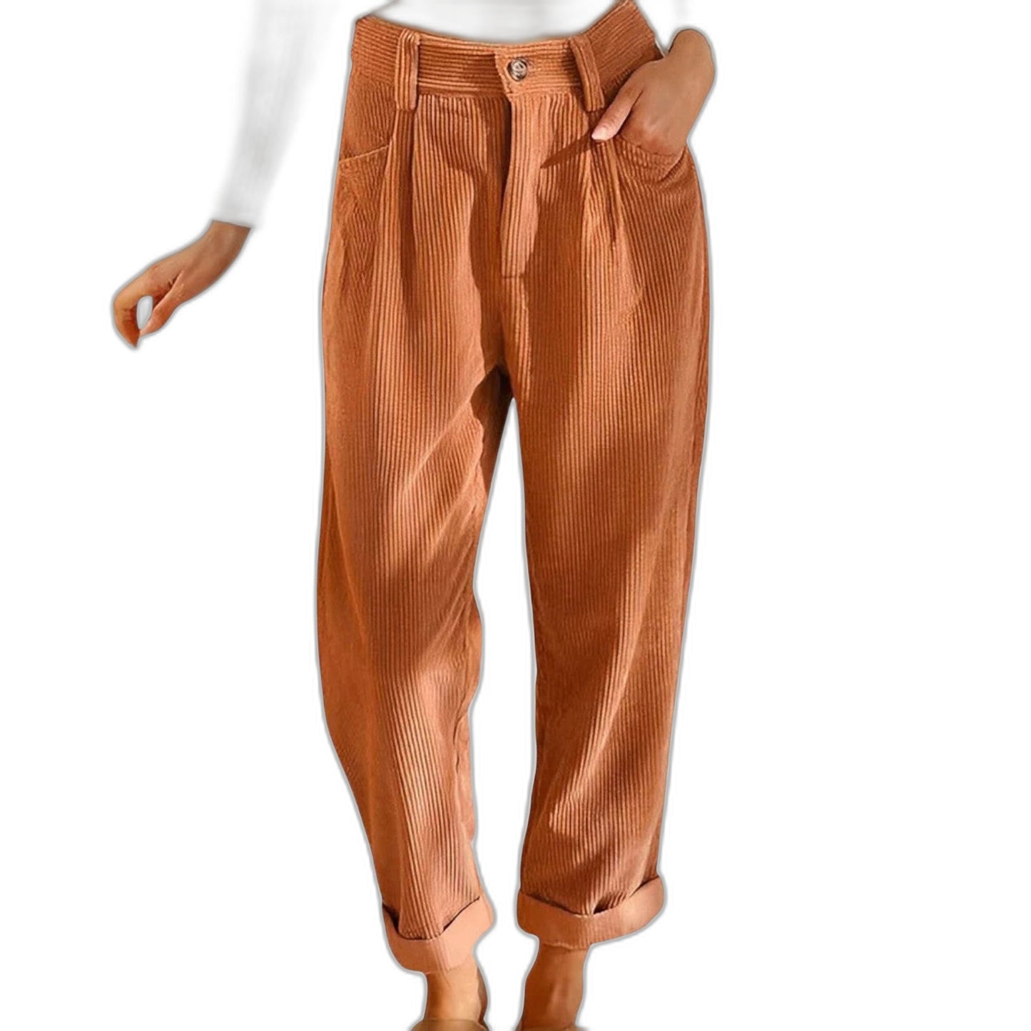 Effortless Orange Satin Pants for Women with High Waisted Pockets Casual Style