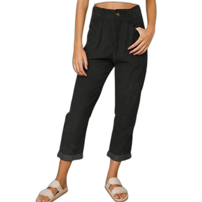Effortless Orange Satin Pants for Women with High Waisted Pockets Casual Style