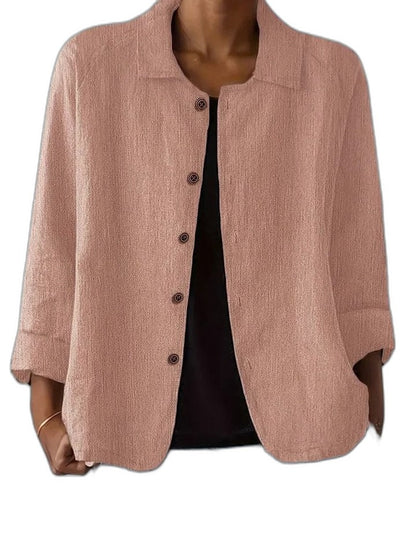 Effortless Pink Corduroy Jacket for Women with Collared Long Sleeve Button Front Oversized Casual Style