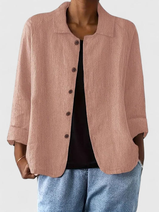 Effortless Pink Corduroy Jacket for Women with Collared Long Sleeve Button Front Oversized Casual Style