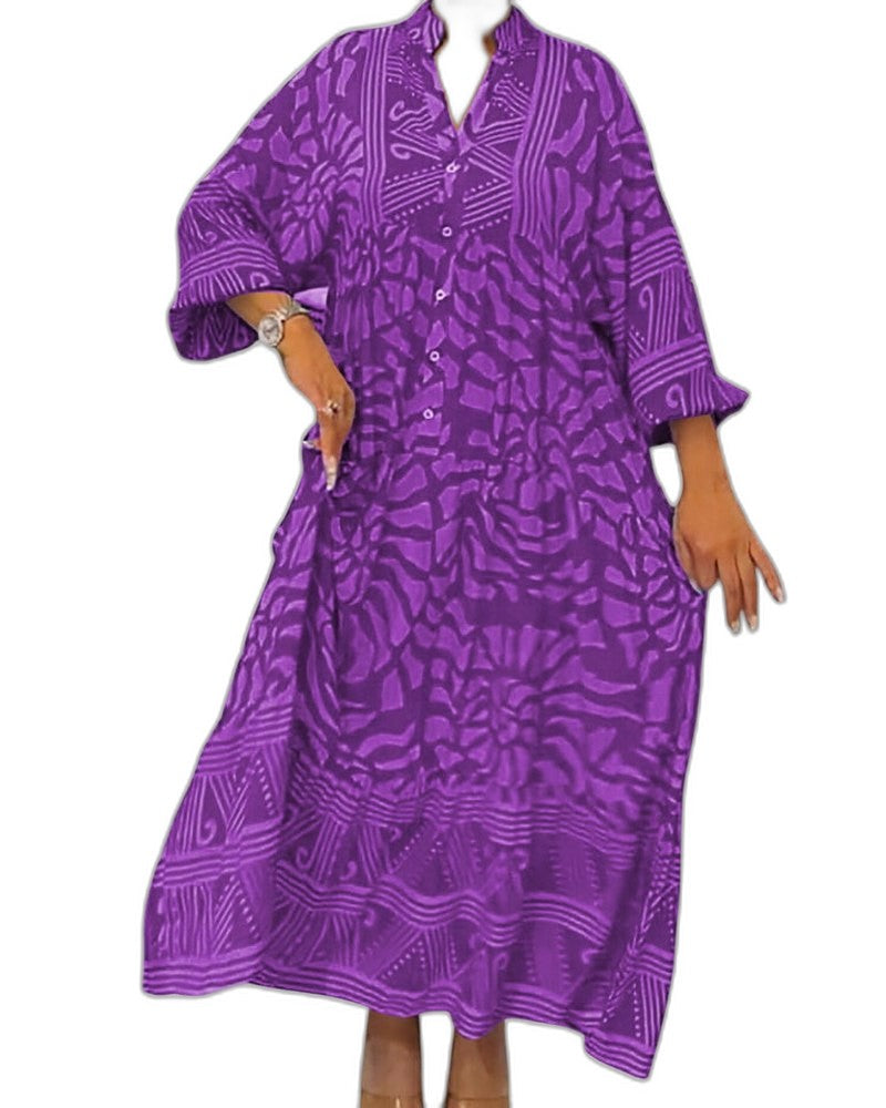 Effortless Pink Floral Maxi Dress for Women with V Neck Long Sleeve Tiered Flowing Casual Style