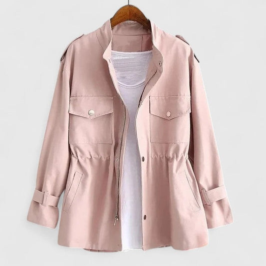 Effortless Pink Jacket for Women with Collared Long Sleeve Button Front Pockets Casual Style