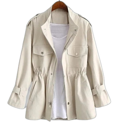 Effortless Pink Jacket for Women with Collared Long Sleeve Button Front Pockets Casual Style