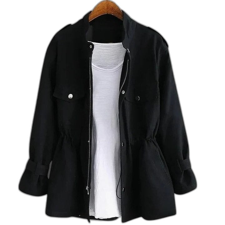 Effortless Pink Jacket for Women with Collared Long Sleeve Button Front Pockets Casual Style