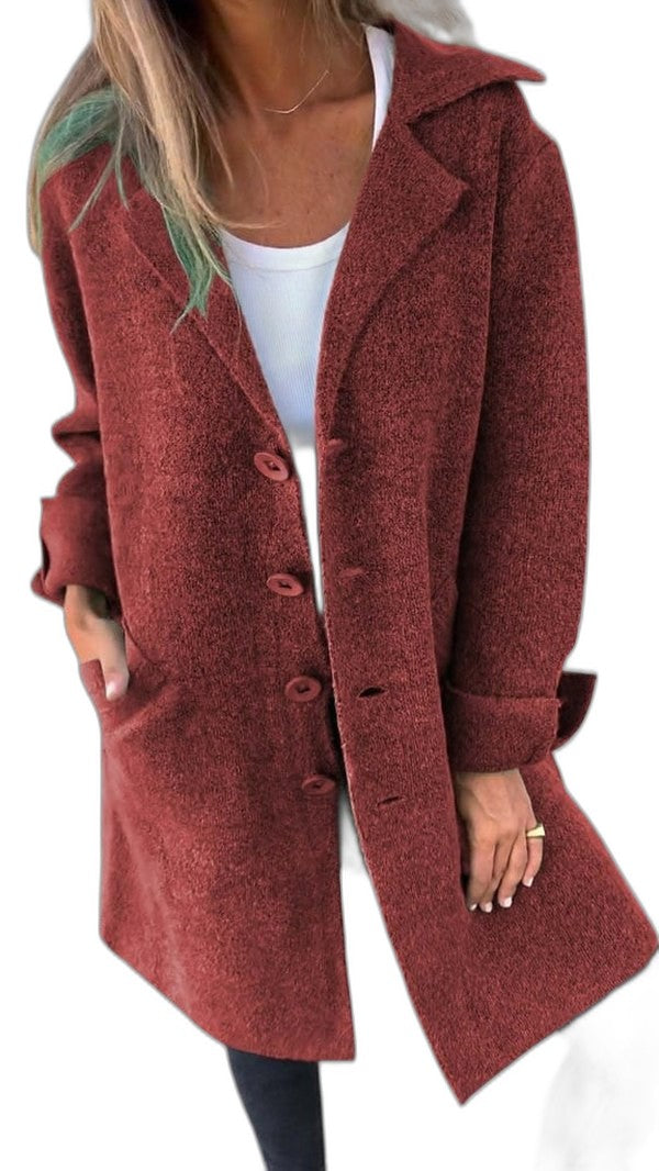 Effortless Pink Knit Blazer for Women with Collared Long Sleeve Button Front Pockets Casual Style