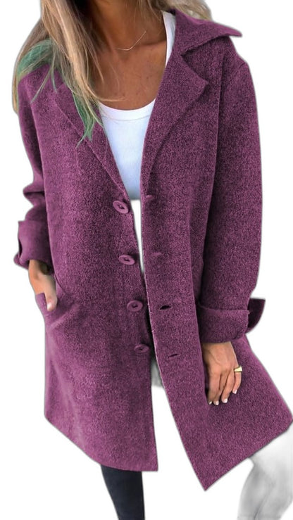Effortless Pink Knit Blazer for Women with Collared Long Sleeve Button Front Pockets Casual Style