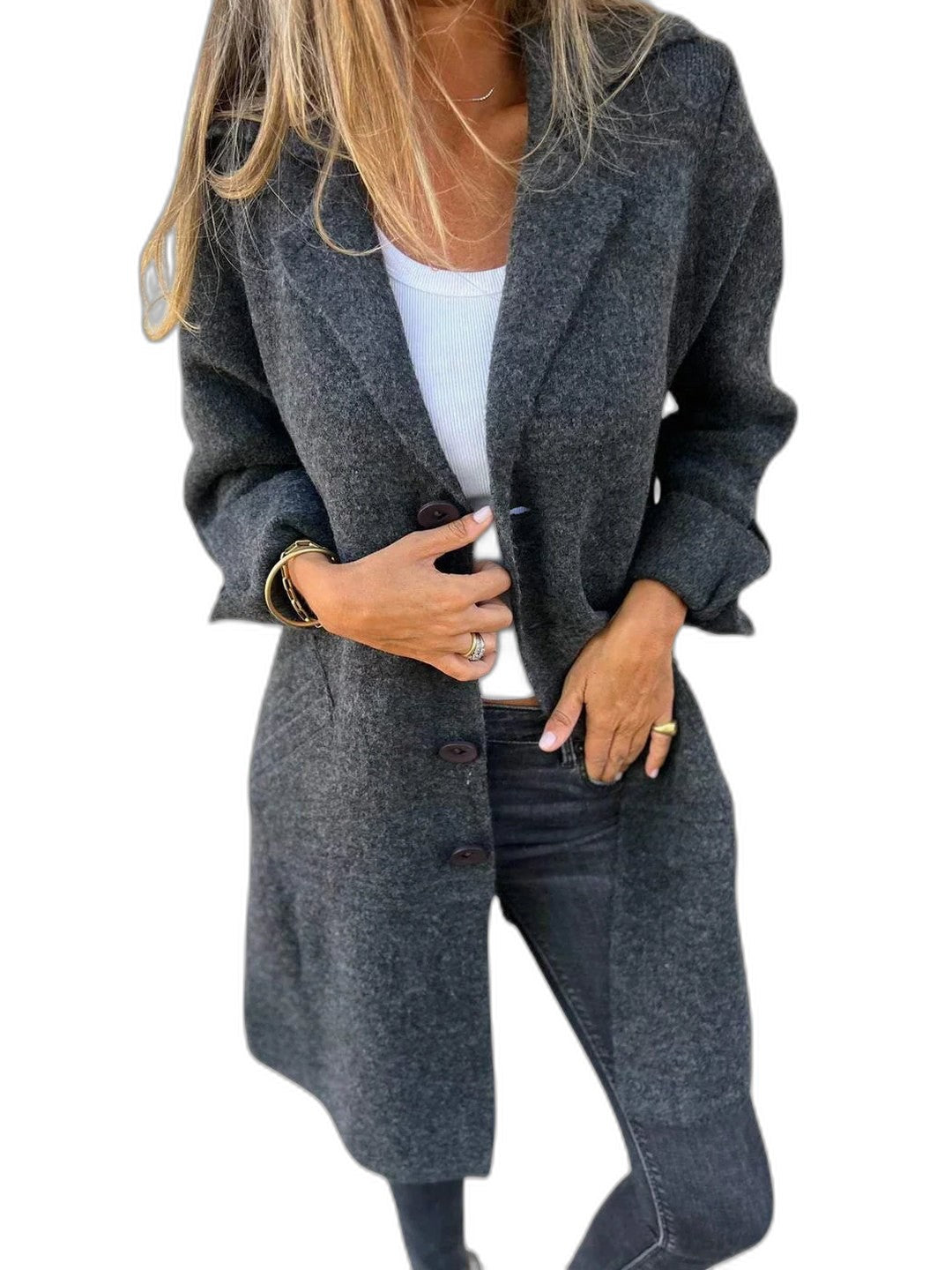 Effortless Pink Knit Blazer for Women with Collared Long Sleeve Button Front Pockets Casual Style