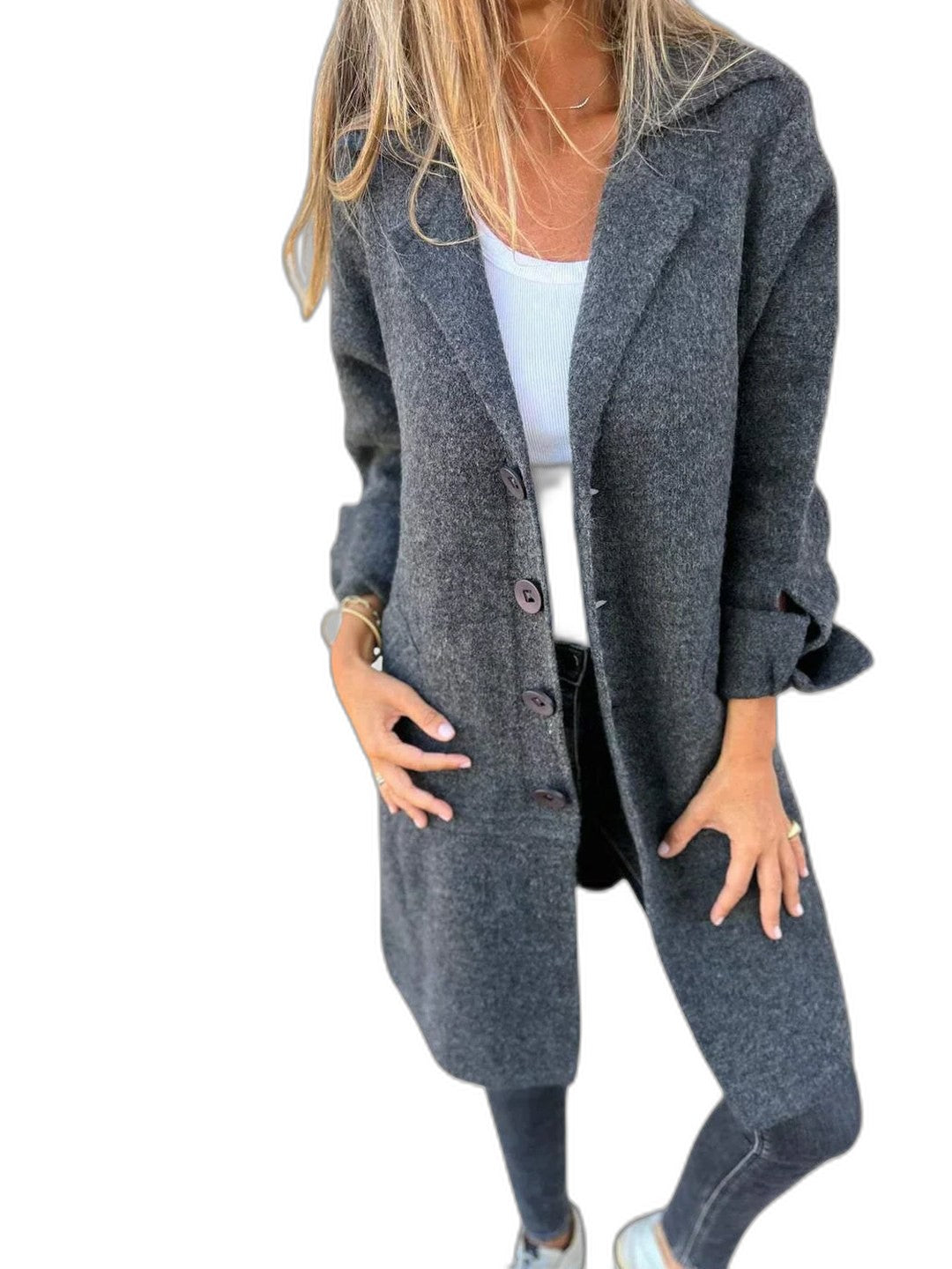 Effortless Pink Knit Blazer for Women with Collared Long Sleeve Button Front Pockets Casual Style