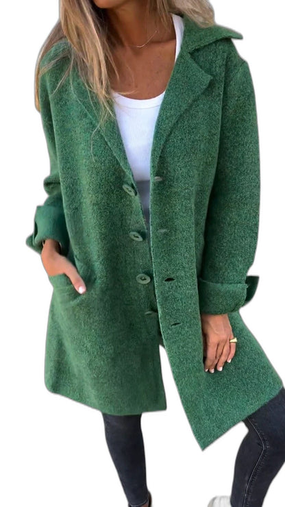 Effortless Pink Knit Blazer for Women with Collared Long Sleeve Button Front Pockets Casual Style