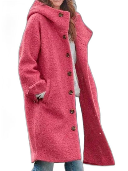 Effortless Pink Knit Coat for Women with High Neck Long Sleeve Button Front Casual Style