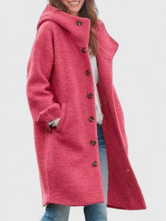 Effortless Pink Knit Coat for Women with High Neck Long Sleeve Button Front Casual Style